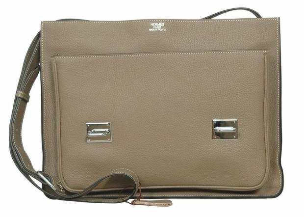 Hermes Steve ere Togo Leather Messenger Bag Grey 92111 On Sale